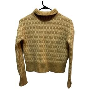 Everlane sweater the Cloud turtleneck cropped golden oak yellow checked sz XS